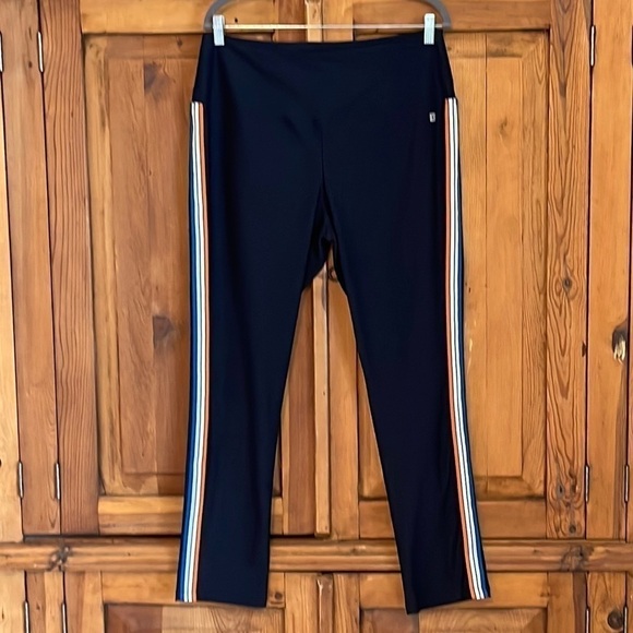 Liz Claiborne Sport Black Leggings with multi color striped sides Sz. XL - Picture 1 of 17